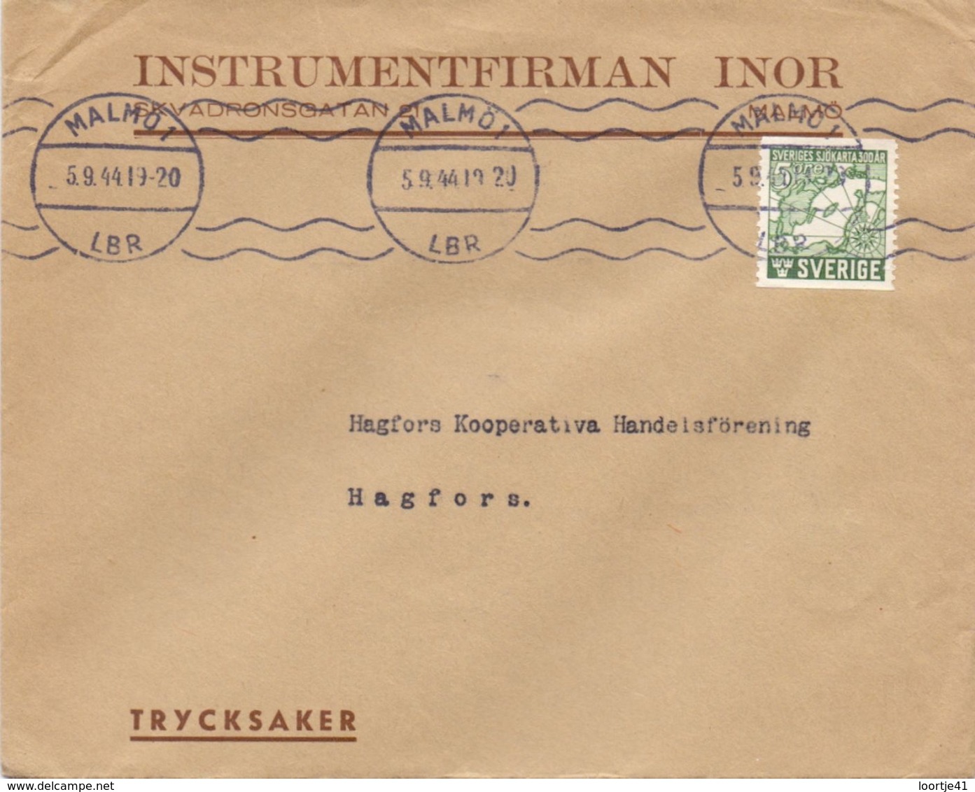 Enveloppe Kuvert  - Pub Reklam Instrumentfirman Inor Malmö - Till Hagfors Sverige Suède Zweden 1944 - Autres & Non Classés