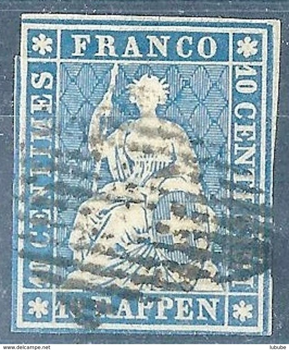 Strubel 23B, 10 Rp.blau  Eidg.Raute        Ca. 1854 - Usados