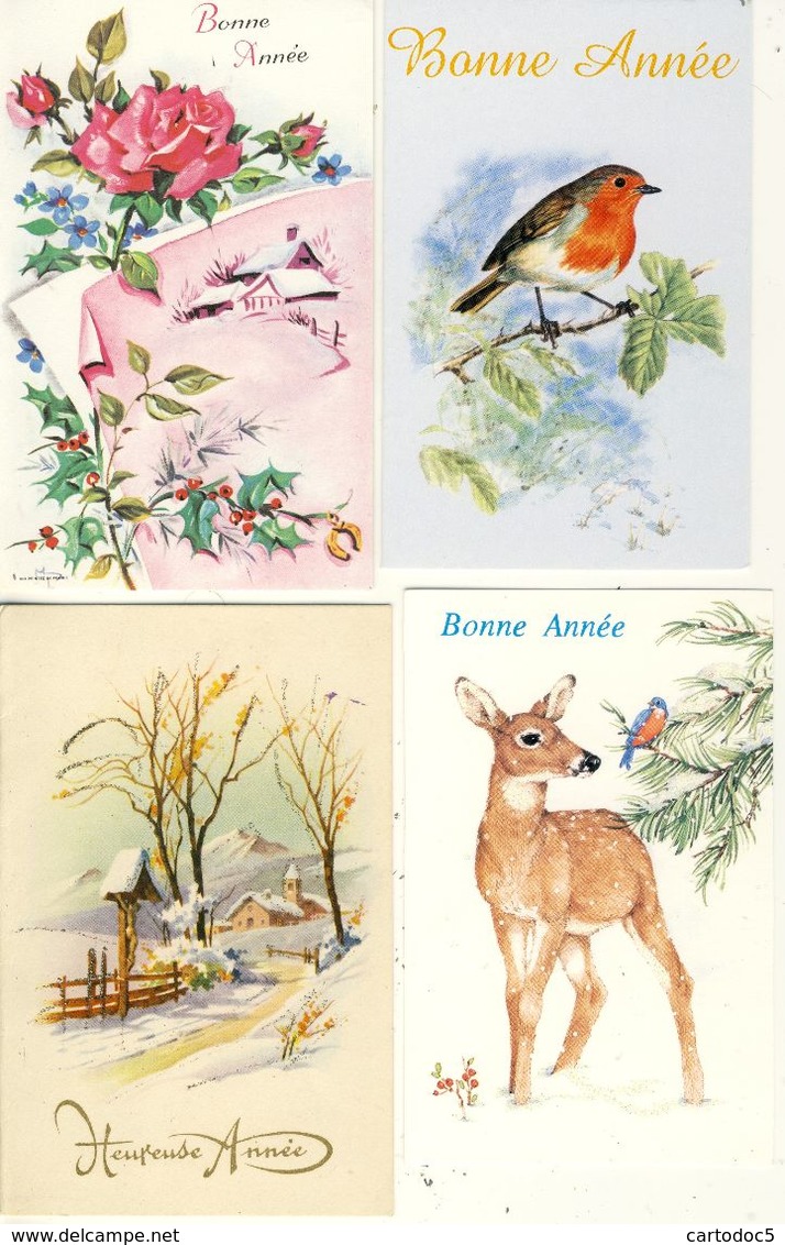 Lot De 8 Mignonnettes Bonne Année Paysages De Neige Fleurs Faon Oiseau - Anno Nuovo