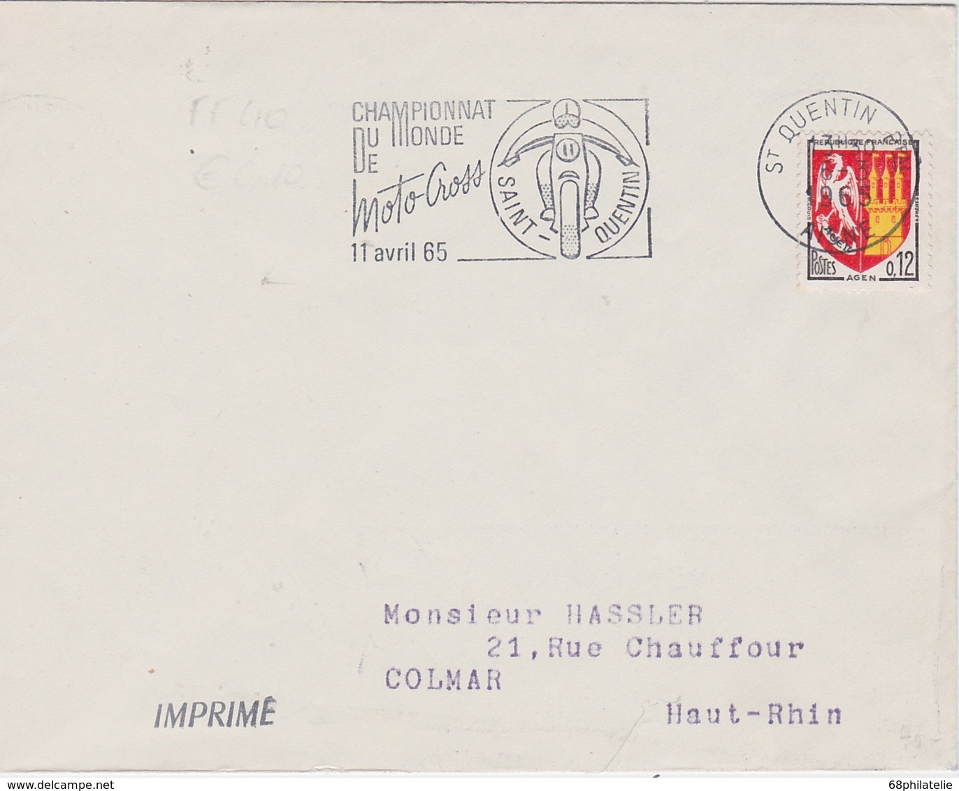 FRANCE 1965 LETTRE DE ST-QUENTIN OMEC THEME MOTO-CROSS - Oblitérations Mécaniques (flammes)