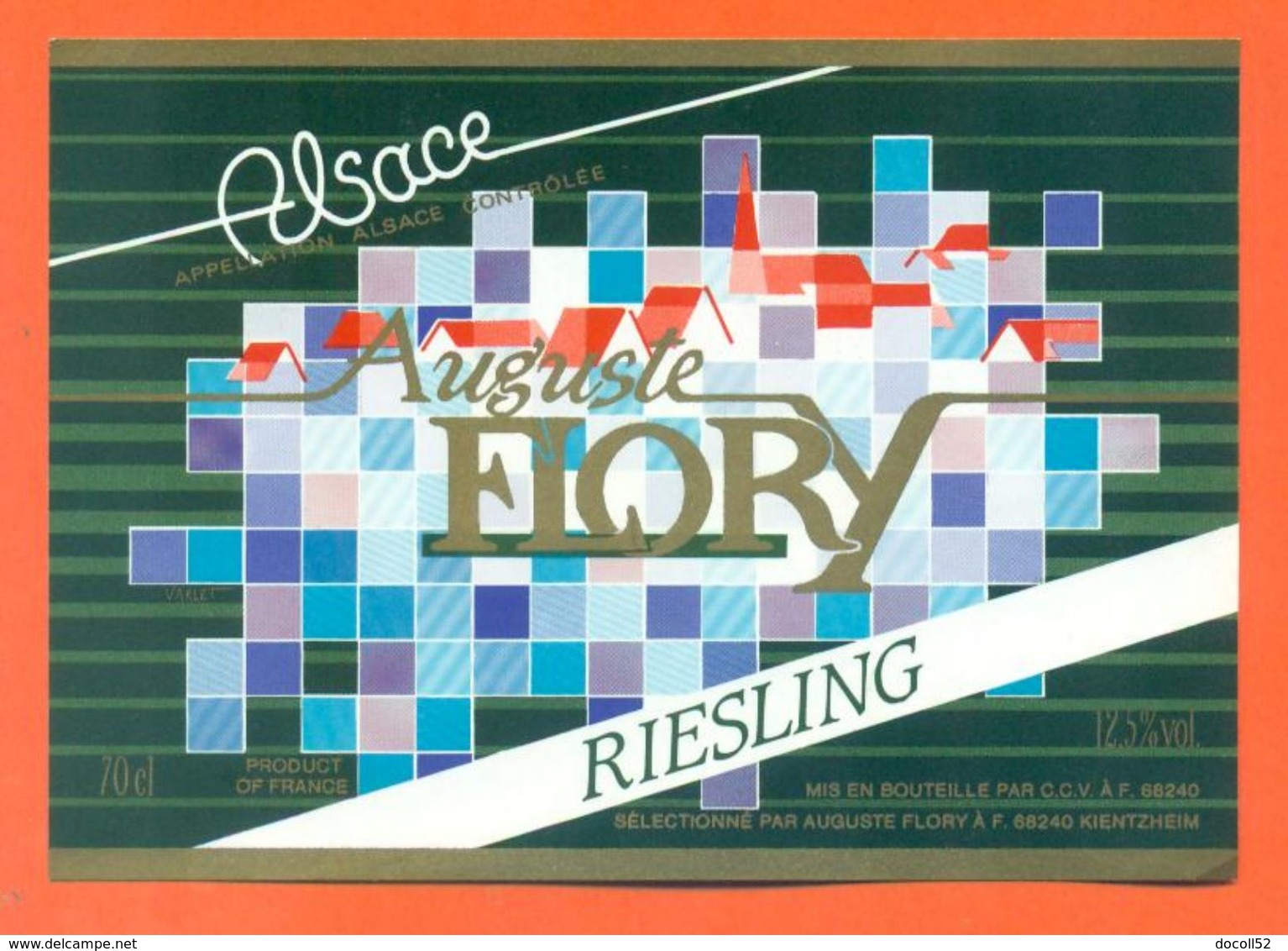 étiquette Vin D'alsace Riesling Auguste Flory à Kientzheim - 70 Cl - Riesling