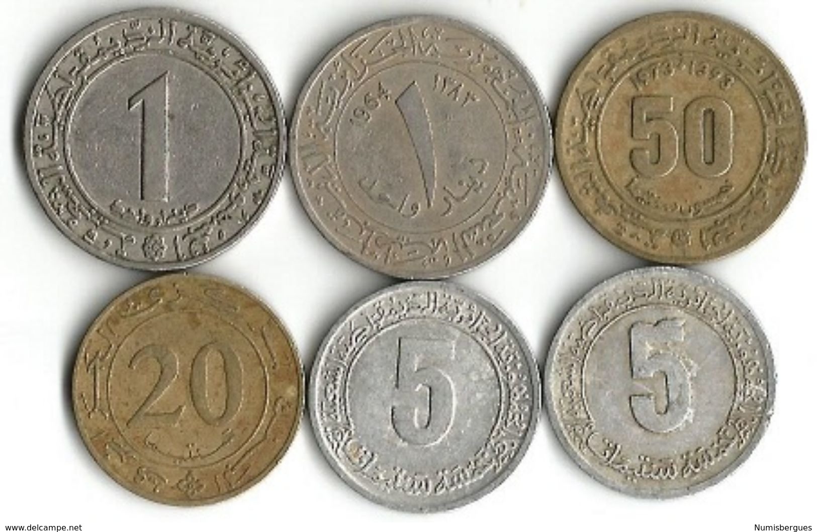 Lot 6 Pièces De Monnaie 5-  20 - 50  Centimes Et 1 Dinar - Algérie