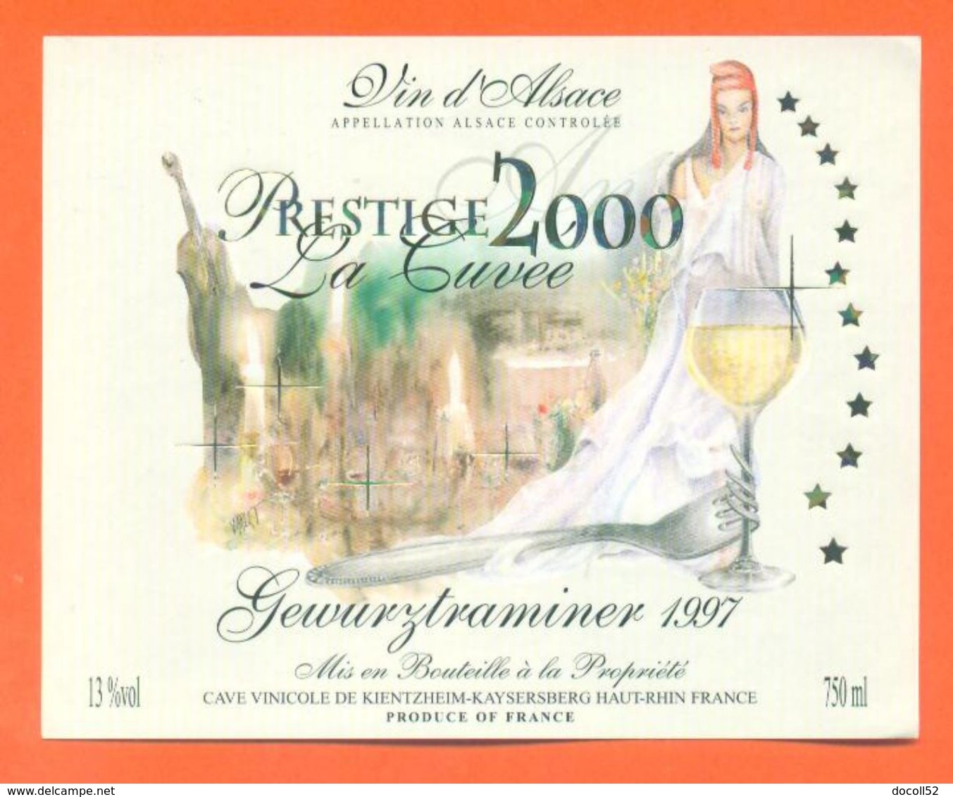 étiquette Vin D'alsace Gewurztraminer 1997 Cuvée Prestige 2000 à Kayserberg - 75 Cl - Gewurztraminer