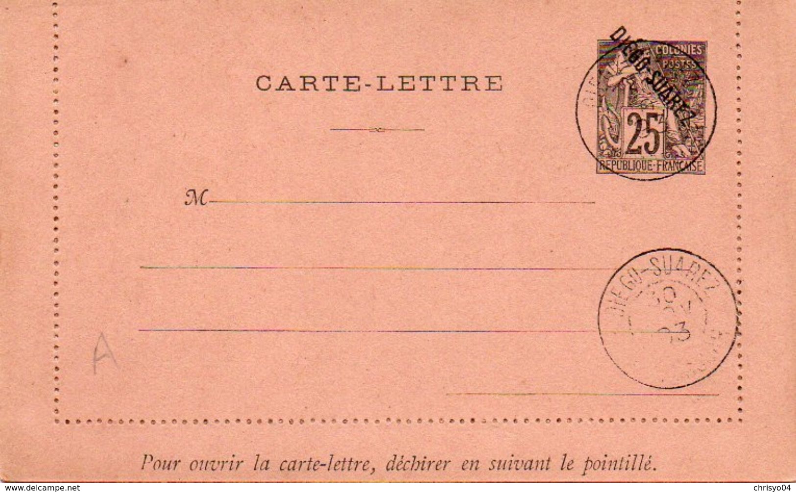 59Cc  Carte Lettre Neuve Madagascar Diego Suarez Timbre Français Colonies 25c Préimprimé Surchargé 2 Cachets 30 Nov 1893 - Madagascar