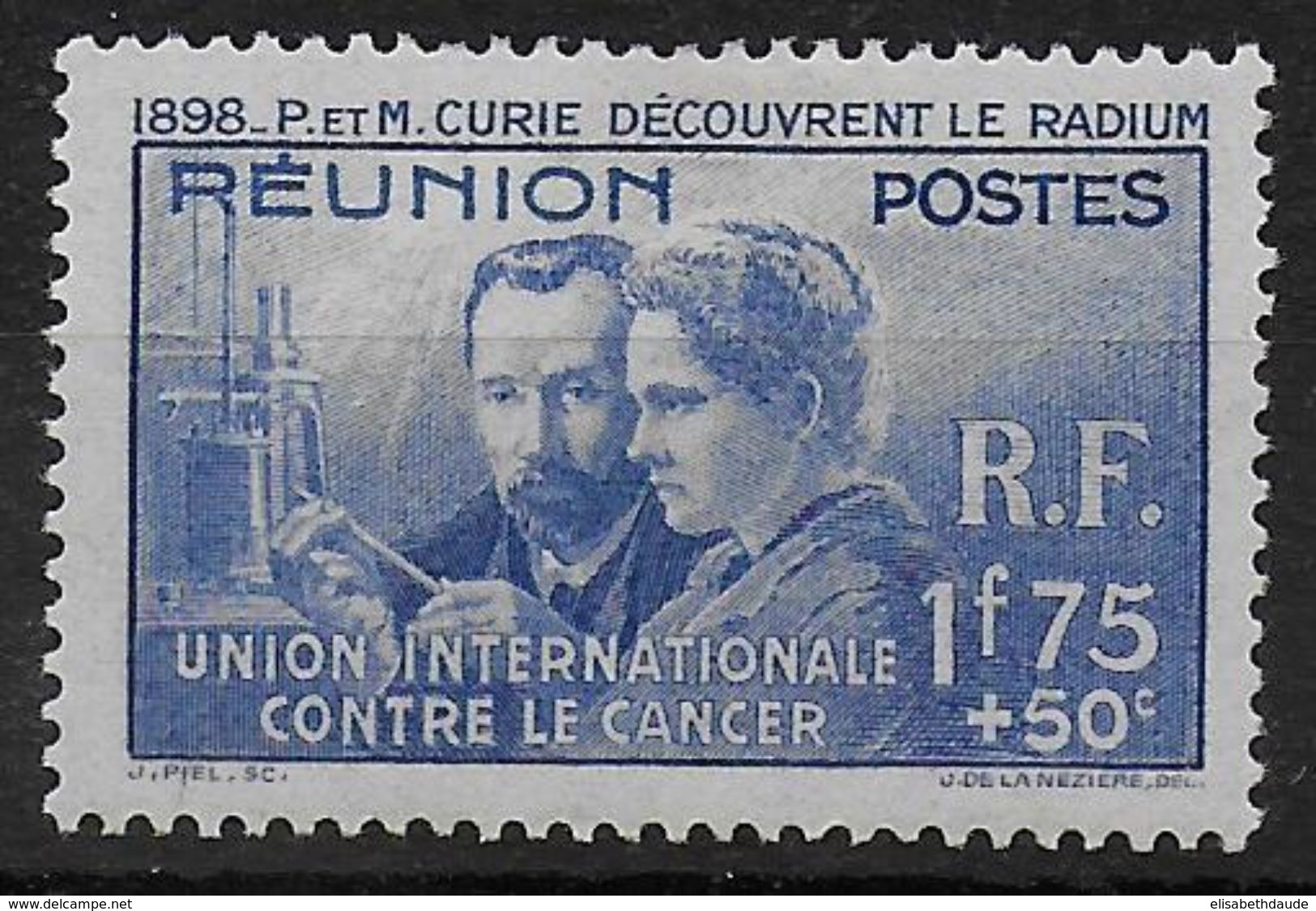 1938 - CURIE - REUNION - YT N°155 * CHARNIERE LEGERE - COTE = 18.5 EUR - 1938 Pierre Et Marie Curie