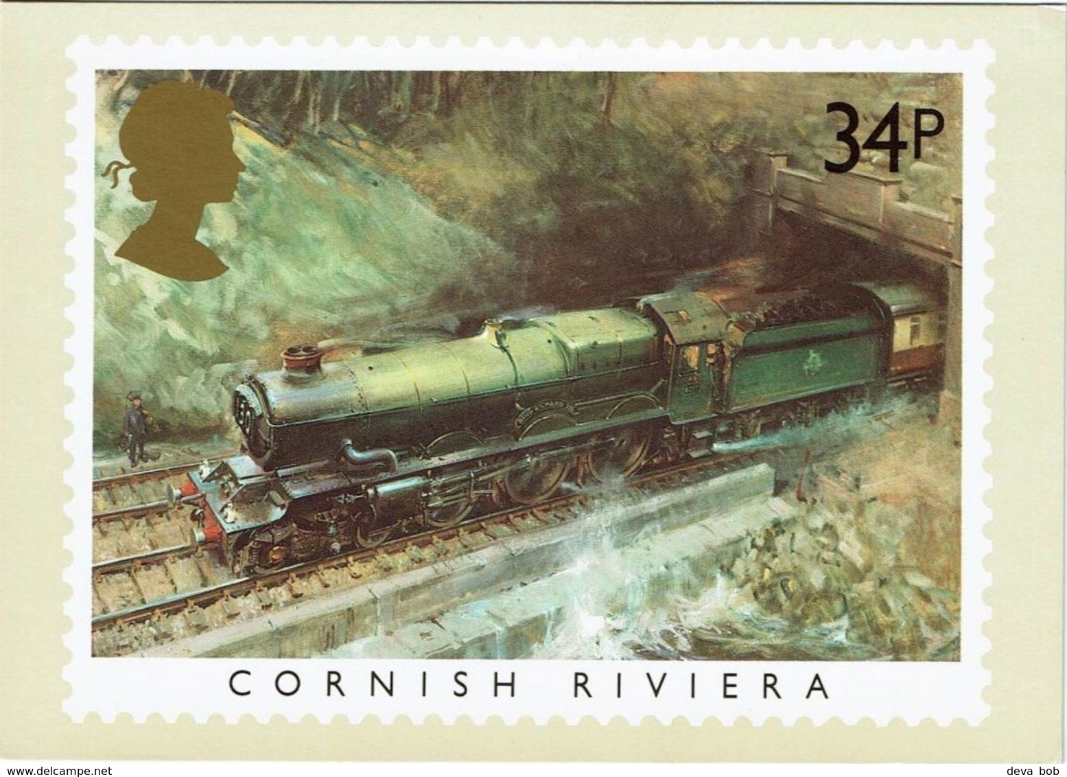 Railway Postcard 1985 PHQ 81(e) 34p Famous Trains Cornish Riviera Cuneo GWR King - Trains