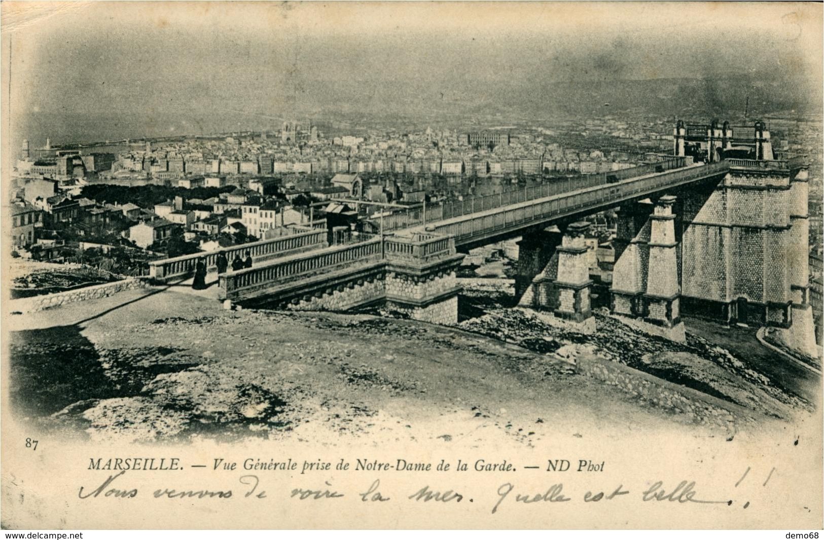 MARSEILLE CPA 13 Bouches Du Rhône  Pont Notre Dame De La Garde Vue Générale - Notre-Dame De La Garde, Ascenseur