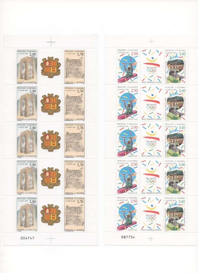 TIMBRES ANDORRE  FEUILLES COMPLETES - Unused Stamps