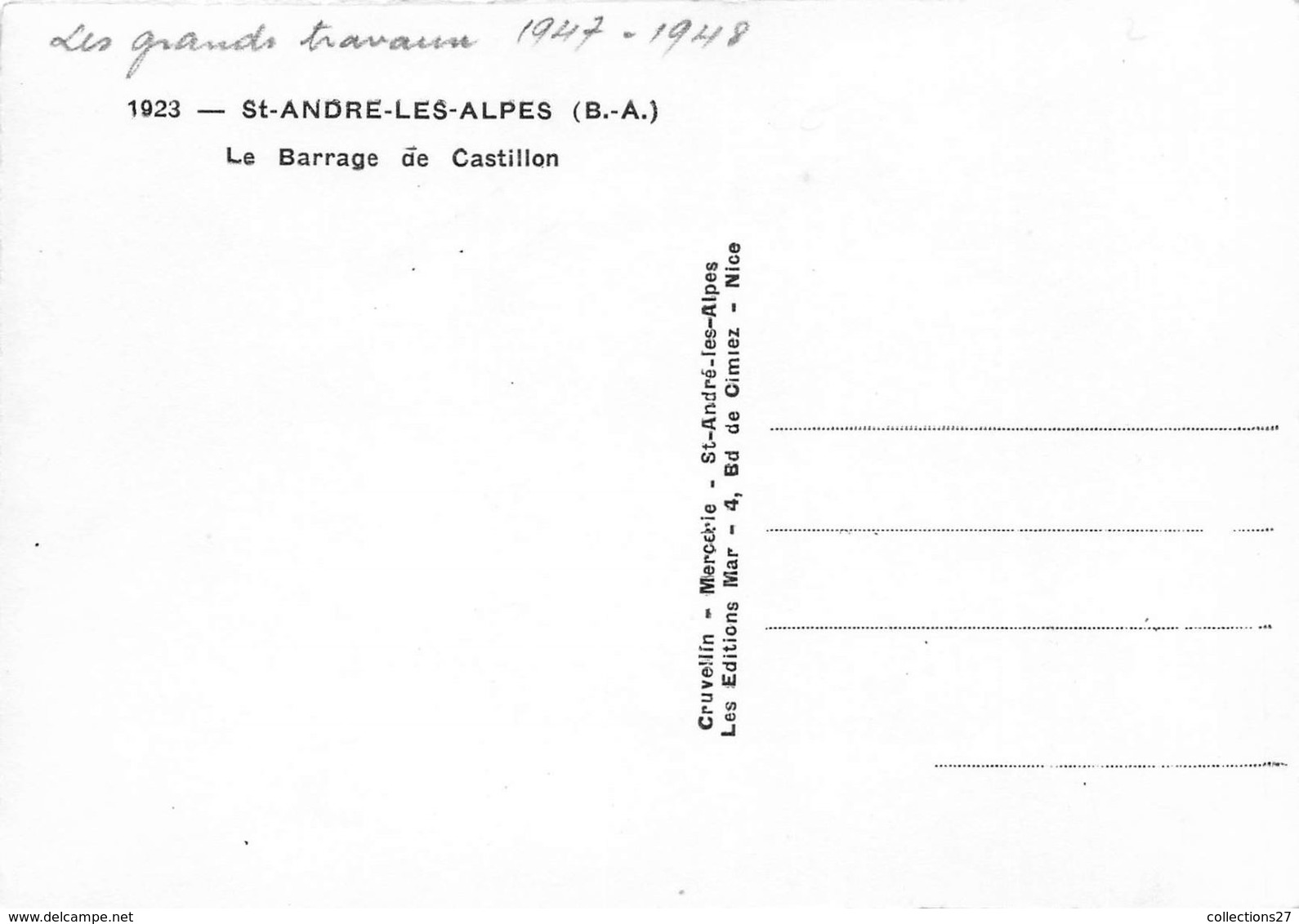 04-SAINT-ANDRE-LES-ALPES- LE BARRAGE DE CASTILLON - Otros & Sin Clasificación