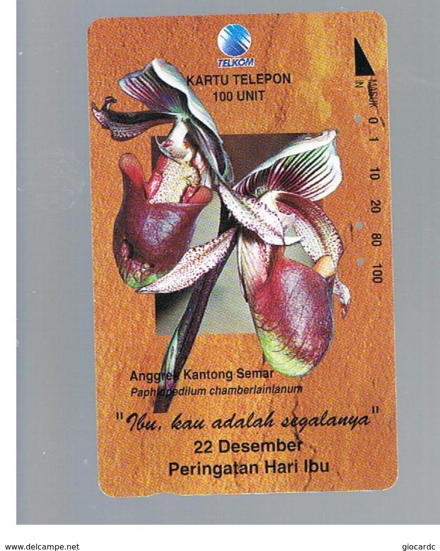 INDONESIA - TELKOM  - FLOWERS: ORCHID, PAPHIOPEDILUM, MOTER'S DAY - USED - RIF. 10377 - Fleurs