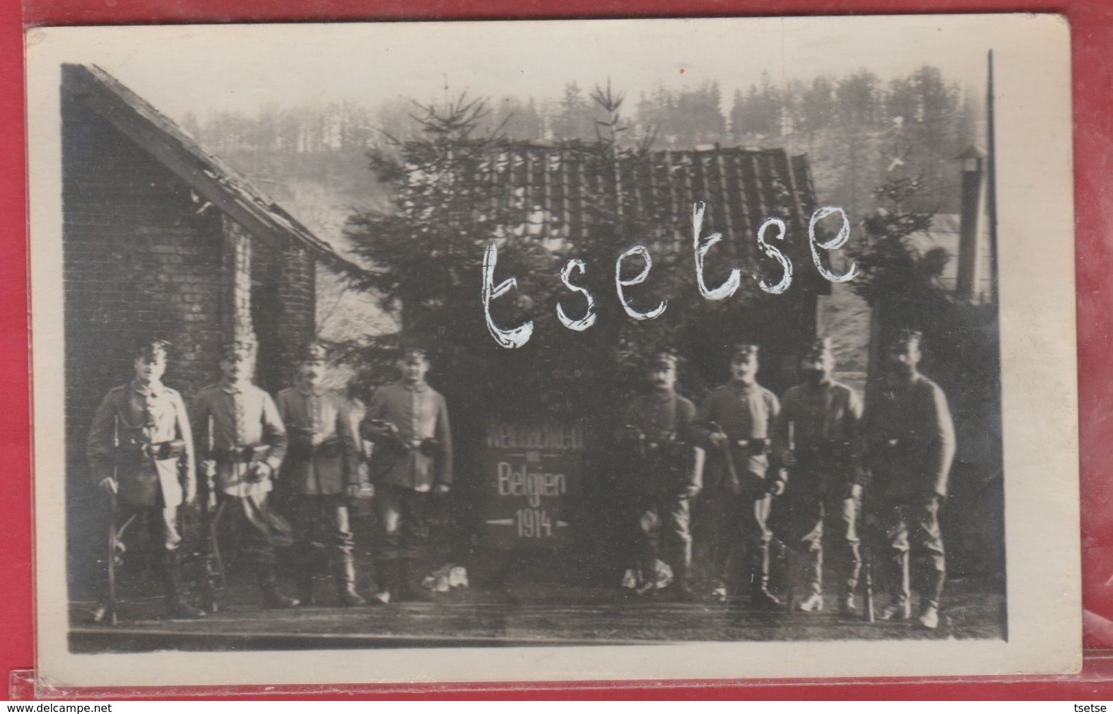 Falemprise ( Silenrieux) - Groupe De Soldats Allemands Devant La Gare -1er Bâtiment En Planche-Carte Photo (voir Verso ) - Cerfontaine