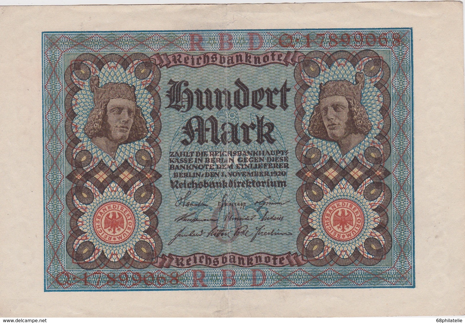 ALLEMAGNE 1920 REICHSBANKNOTE  100 MARK - 100 Mark