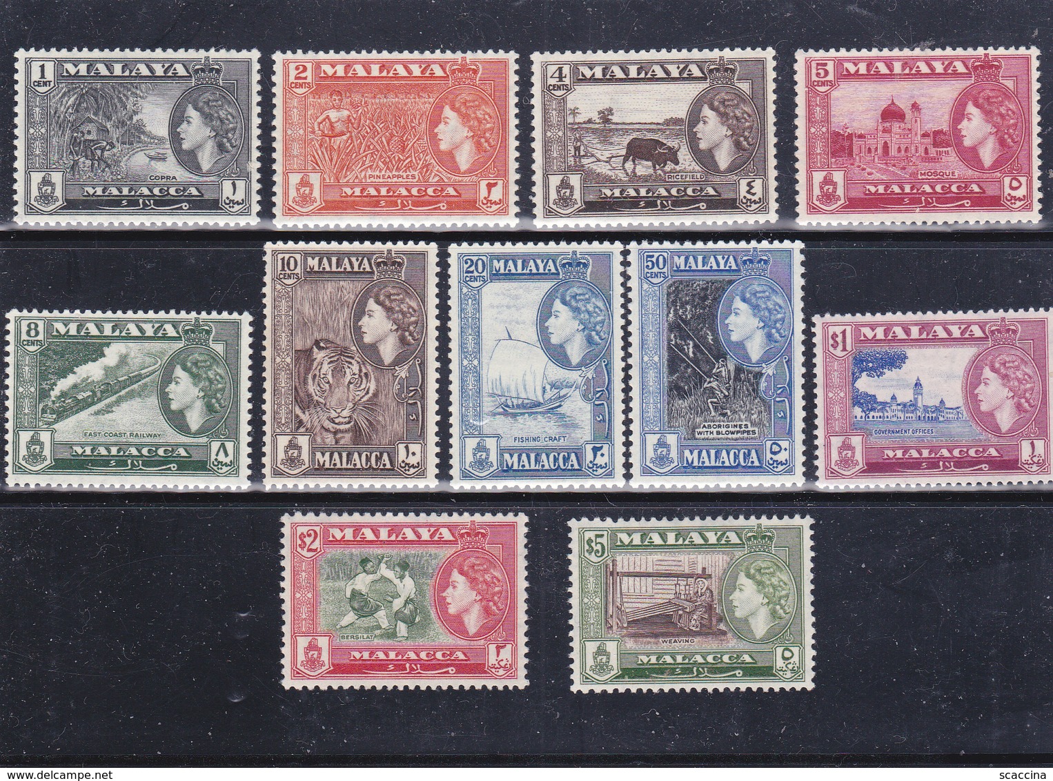 Malesia 1957 Malacca  Serie Completa 11 Valori T.L. MLH * - Malacca