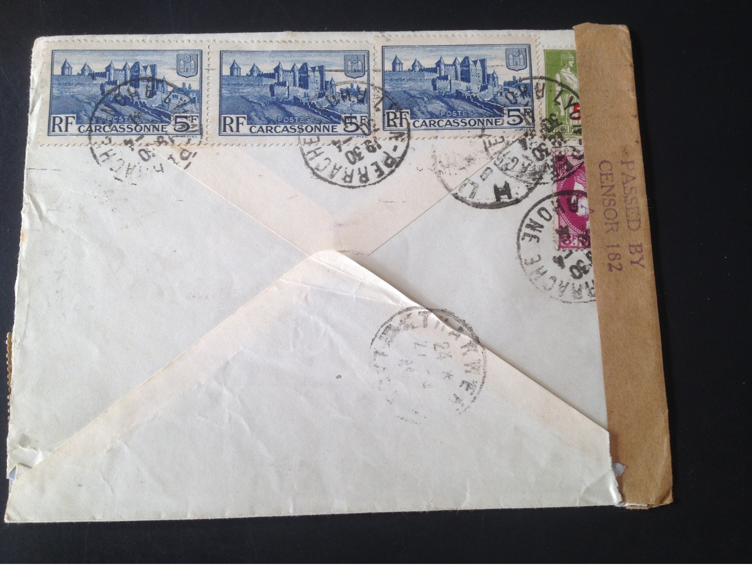 Enveloppe Par Avion 10/04/1941 De Carcassonne Au Laos "Censure Ok" - Guerres - Autres