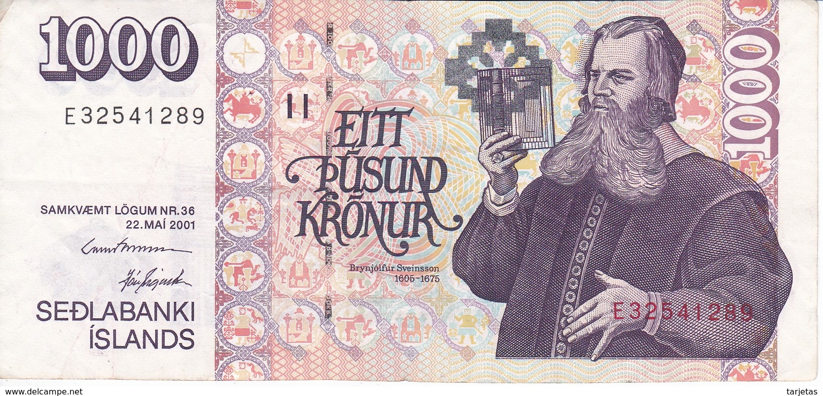 BILLETE DE ISLANDIA DE 1000 KRONUR DEL AÑO 2001   (BANKNOTE) - Island