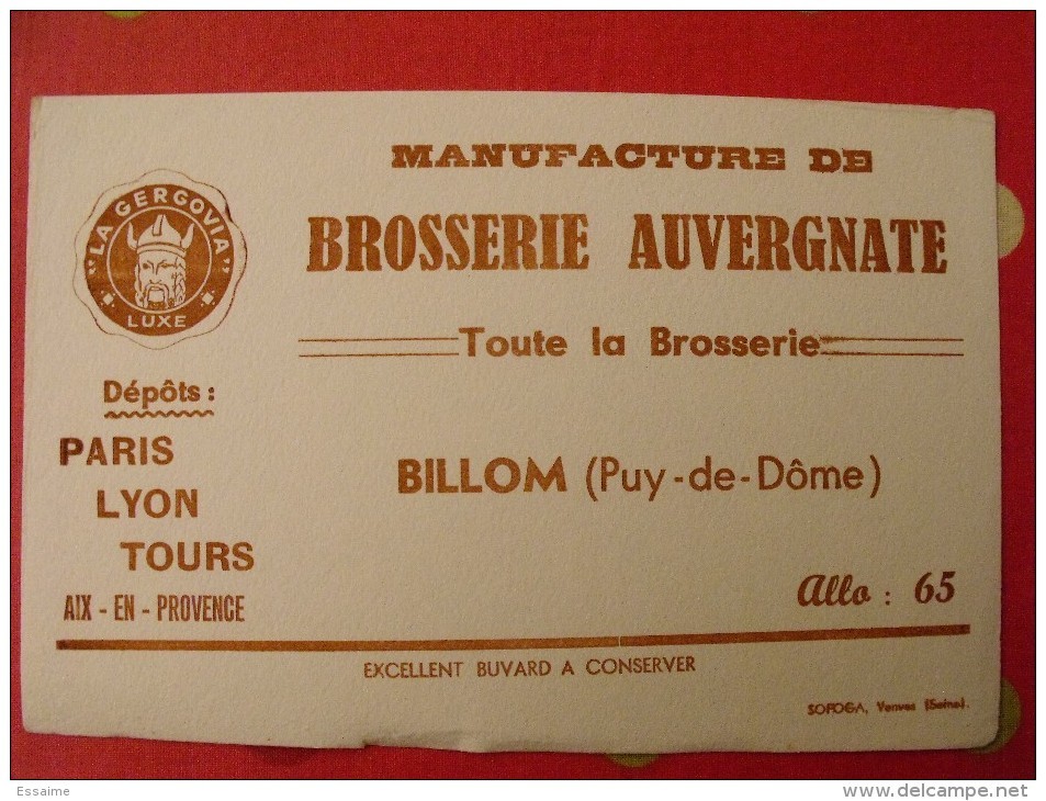 Buvard Brosserie Auvergnate. La Gergovia. Billom (puy De Dôme). Vers 1950 - B