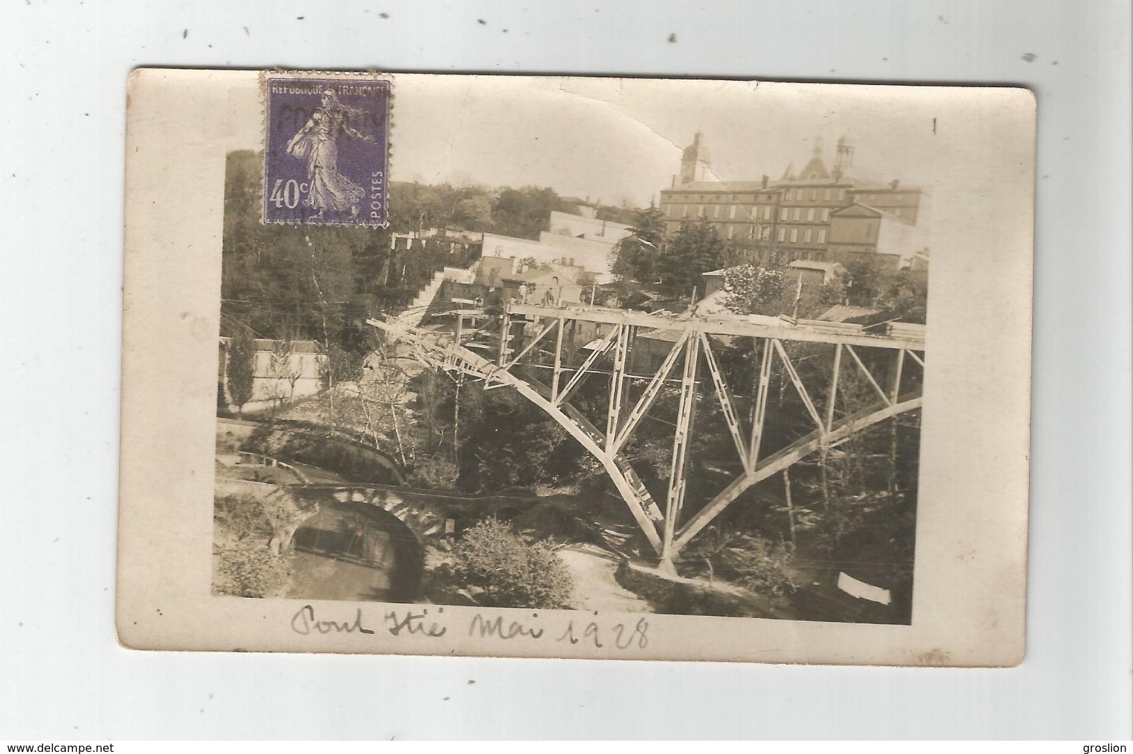 ALBI (TARN) RARE CARTE PHOTO DU PONT D'ITIE (DETRUIT) MAI 1928 - Albi