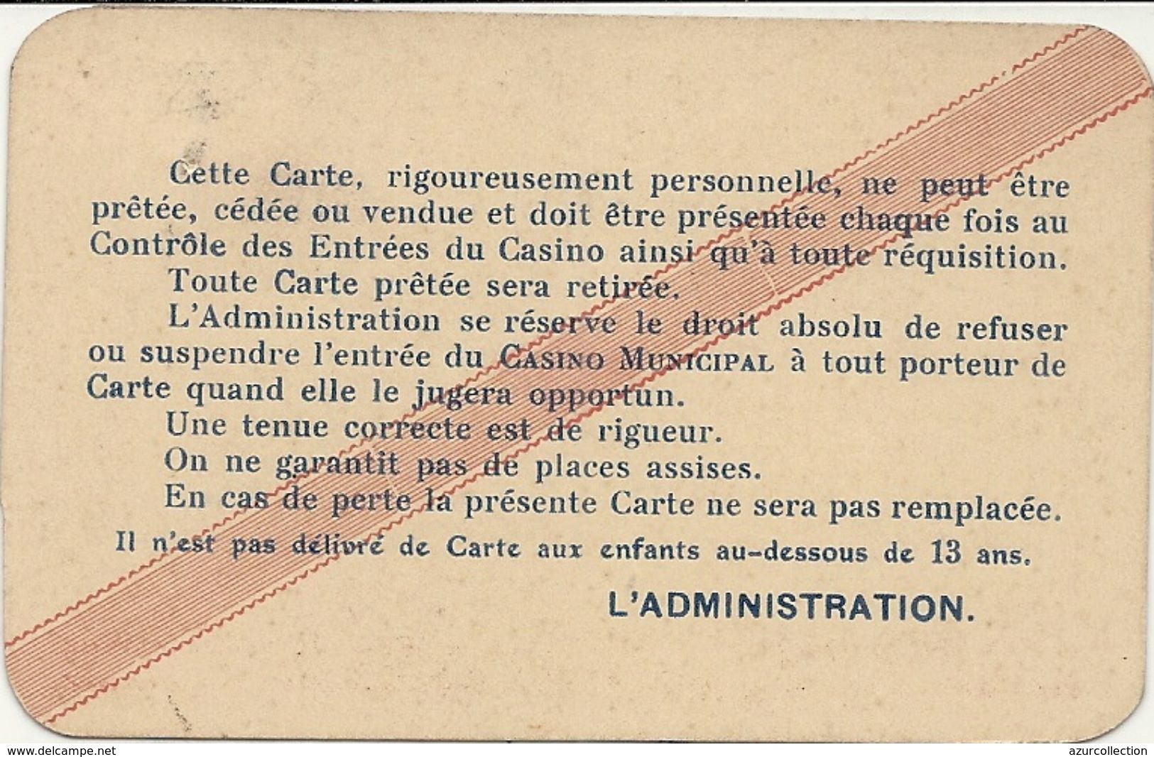 CASINO MUNICIPAL DE NICE . 1918/19 - Tickets D'entrée