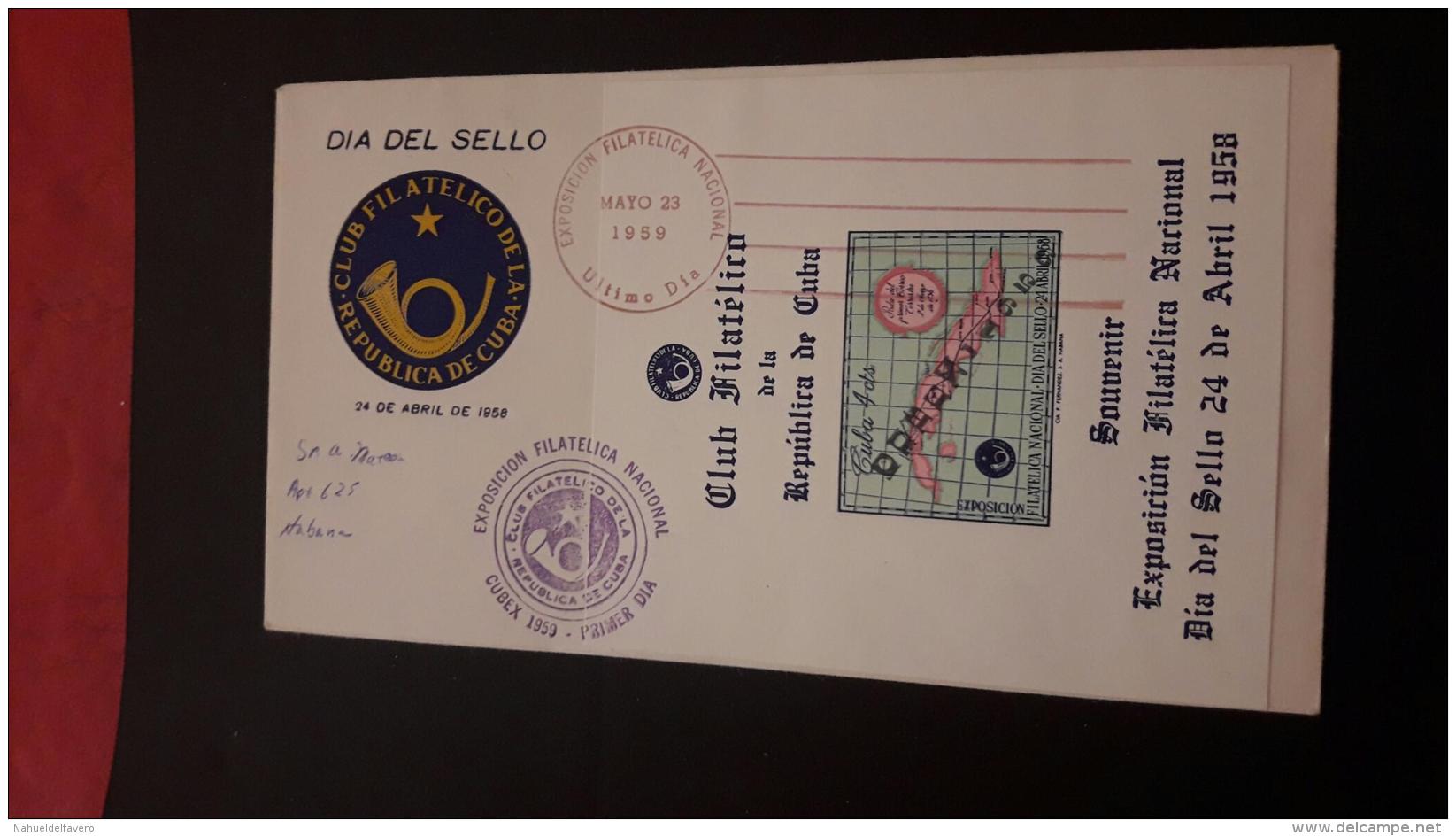 La Cuba Enveloppe FDC Un Jour Du Timbre 1959 - Journée Du Timbre