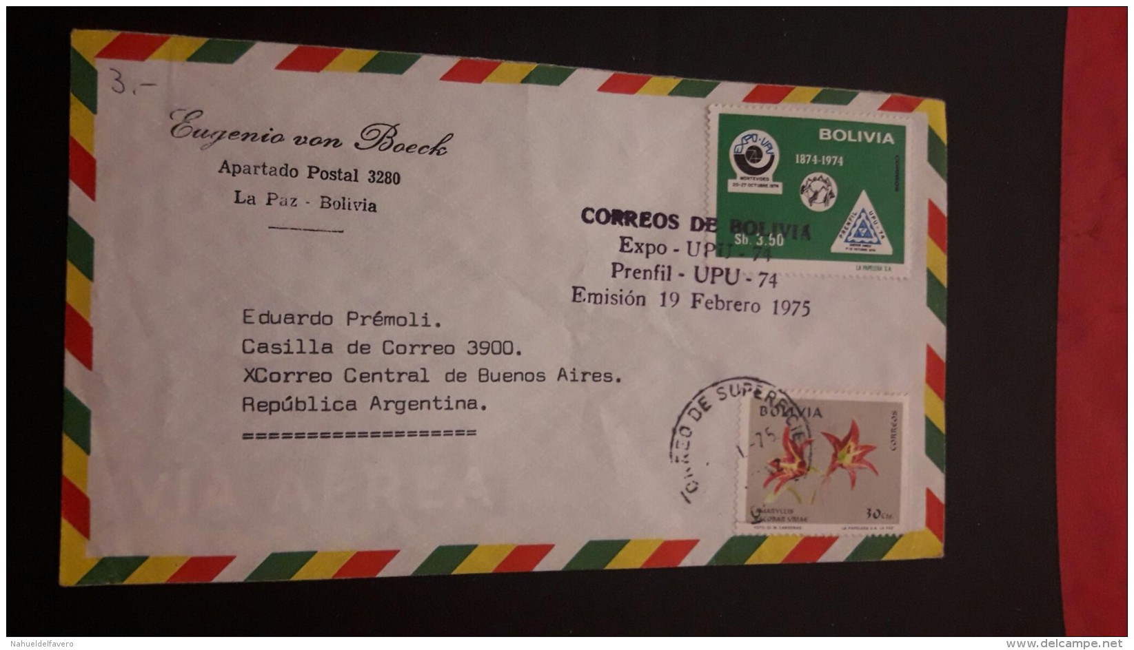 La Bolivie Enveloppe Circulé En Argentine Des Timbres De Fleurs Et Les Autres 1975 - Bolivie