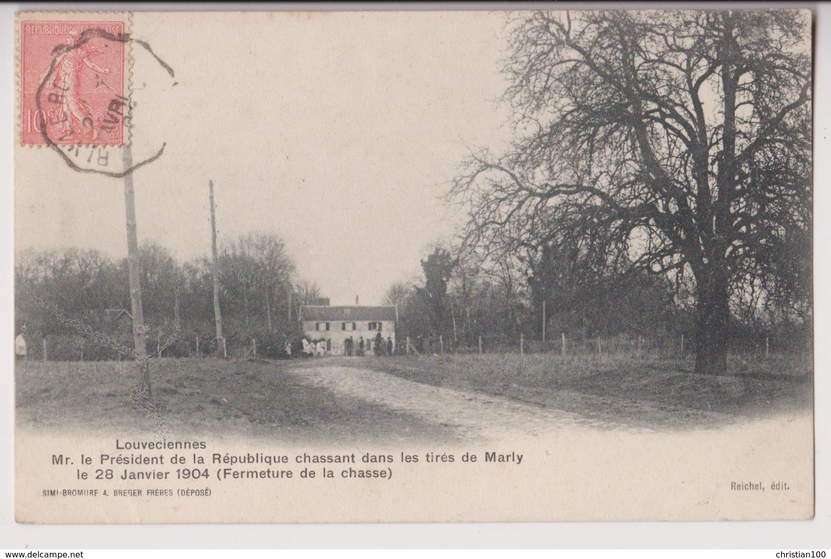 LOUVECIENNES : EMILE LOUBET PRESIDENT DE LA REPUBLIQUE - CHASSE DANS LES TIRES DE MARLY - ECRITE 1904 - 2 SCANS - - Chasse