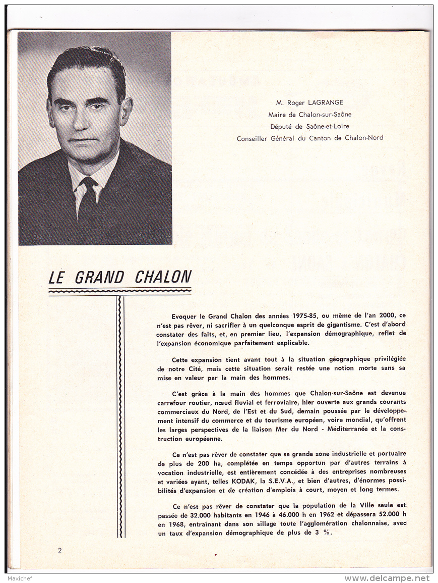 Revue Municipale 210 X 270 Mm, 36 Pages - Chalon S/Saône - Juin 1968 - Roger Lagrange, Maire, Député, Conseiller Général - Autres & Non Classés