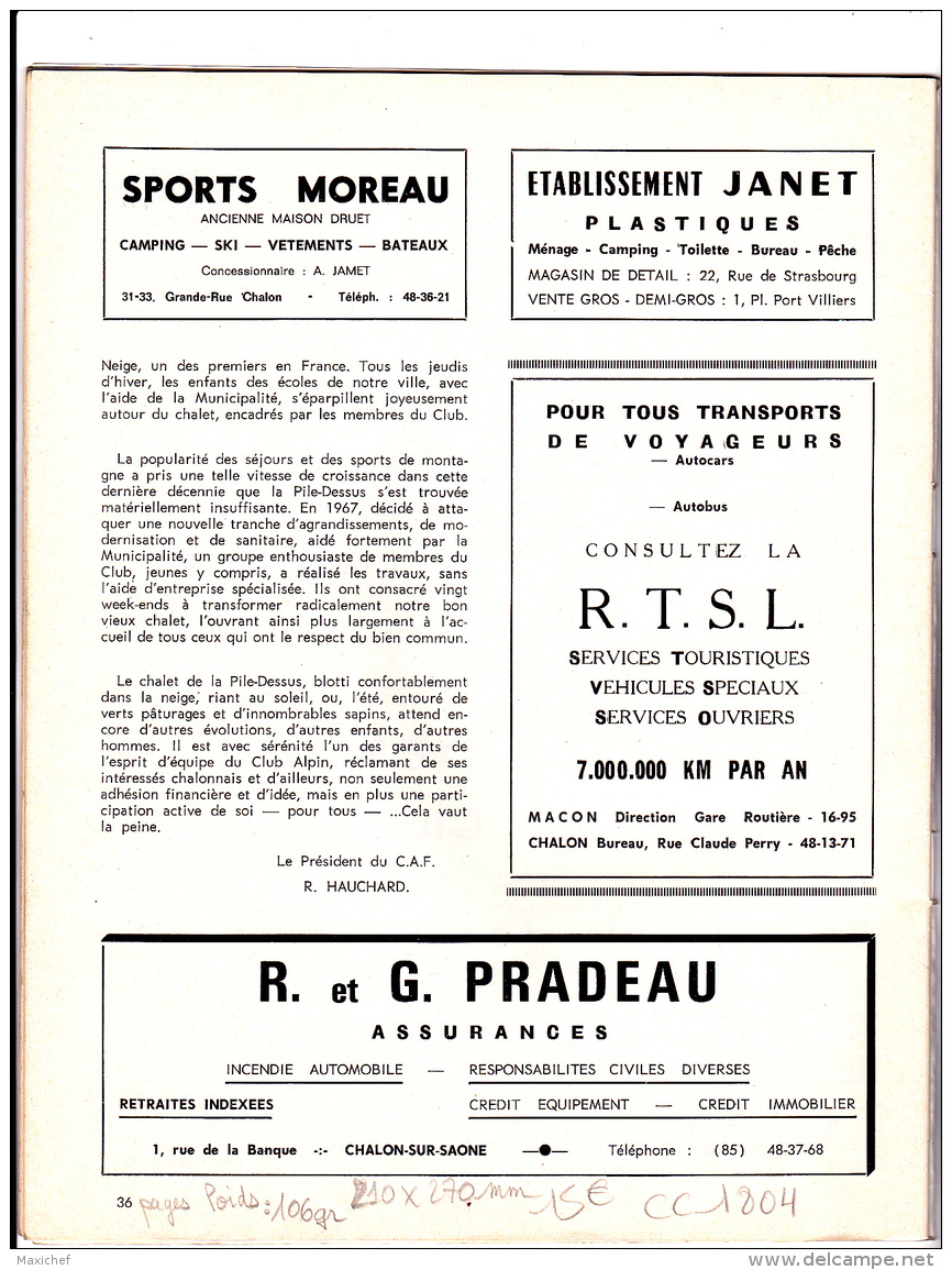 Revue Municipale 210 X 270 Mm, 36 Pages - Chalon S/Saône - Juin 1968 - Roger Lagrange, Maire, Député, Conseiller Général - Autres & Non Classés