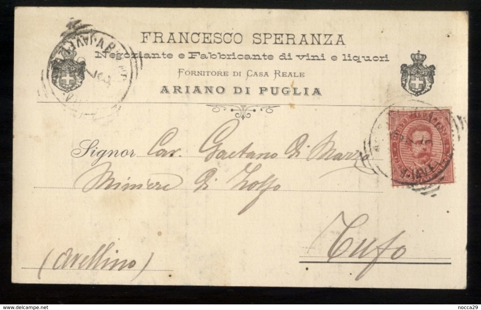 ARIANO IRPINO - AVELLINO -  1895 - CARTOLINA COMMERCIALE - F. SPERANZA -  FABBRICANTE VINI E LIQUORI (INT185) - Negozi