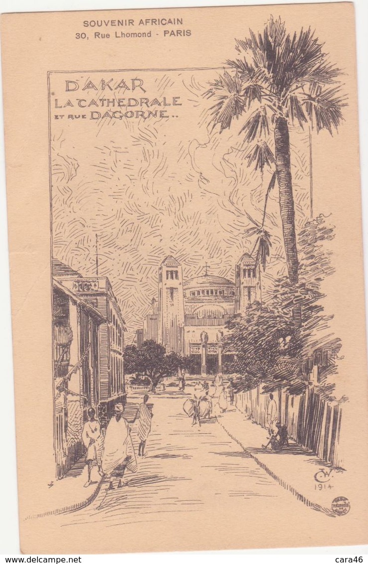CPA -   DAKAR La Cathédrale Et Rue Dagorne - Senegal