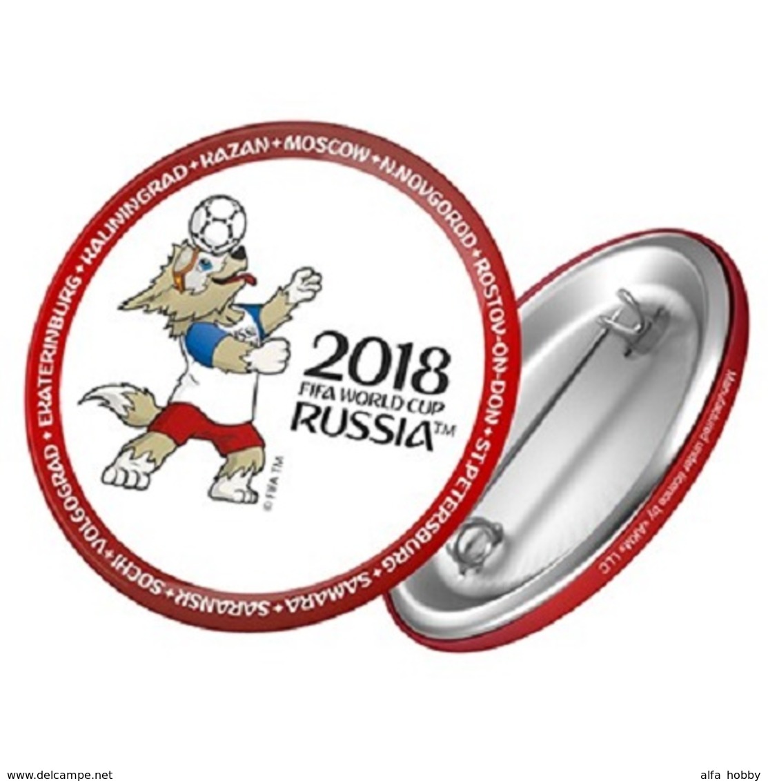 Russia 2018 World Cup 2018 Zabivaka Head Kicking, 44mm, White-red Patch, Badge - Football