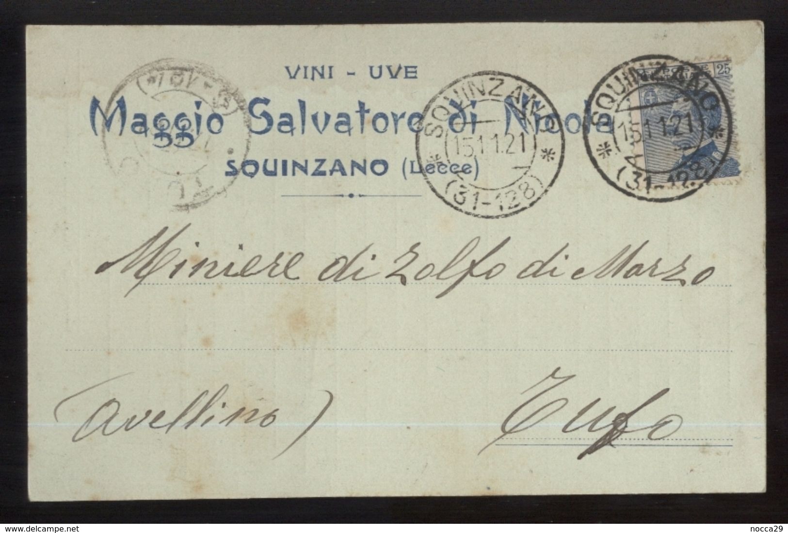 SQUINZANO - LECCE  -  1921 - CARTOLINA COMMERCIALE -  MAGGIO SALVATORE  -   VINI - UVE - Negozi