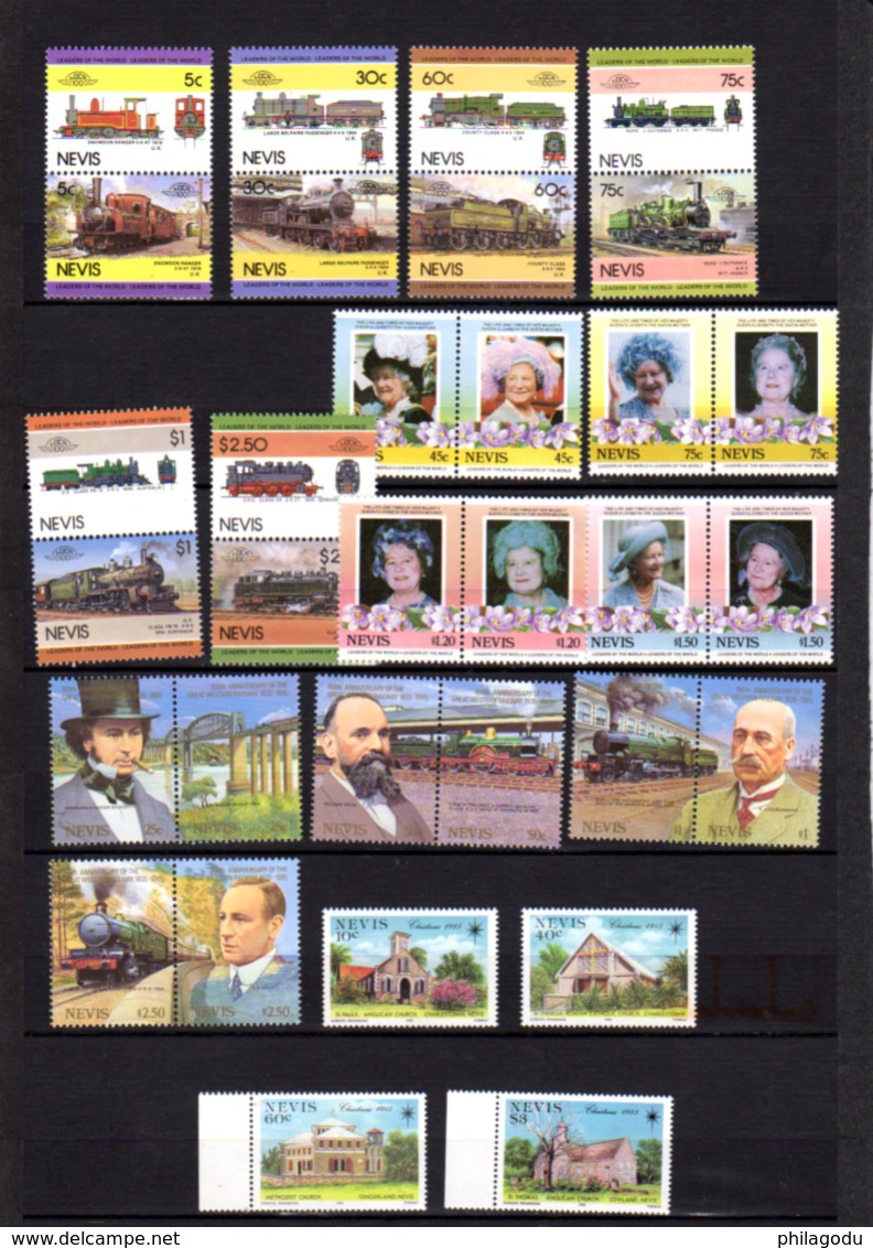 1985-87  Nevis, Séries  Entre Yv. 299 Et 469**, Cote 119 € Trains Locomotive Avion Royal Family - St.Kitts-et-Nevis ( 1983-...)