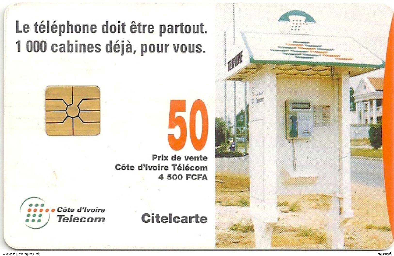 Ivory Coast - CI-Telecom - Telephone Box (Gem-Red) 50Units, Used - Ivory Coast