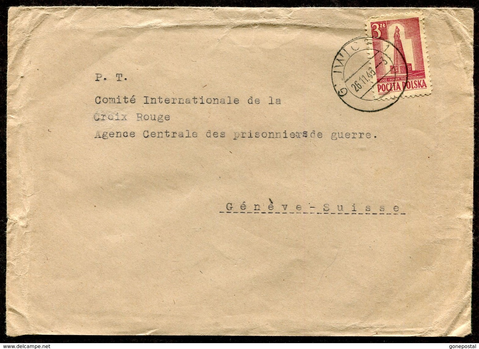 D857 - POLAND Gliwice 1945 Cover To Red Cross In Switzerland. Name Sokalla - Briefe U. Dokumente