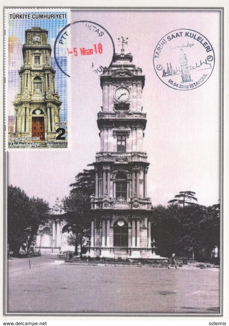 TURQUIE,TURKEI TURKEY HISTORIC CLOCK TOWERS DOLMABAHCE FIRST DAY POSTCARD - Covers & Documents