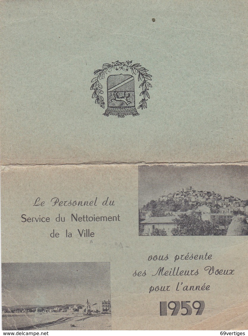 CAGNES SUR MER, Voeux Du Personnel Du Service Nettoiement De La Ville 1959 - Petit Format : 1941-60