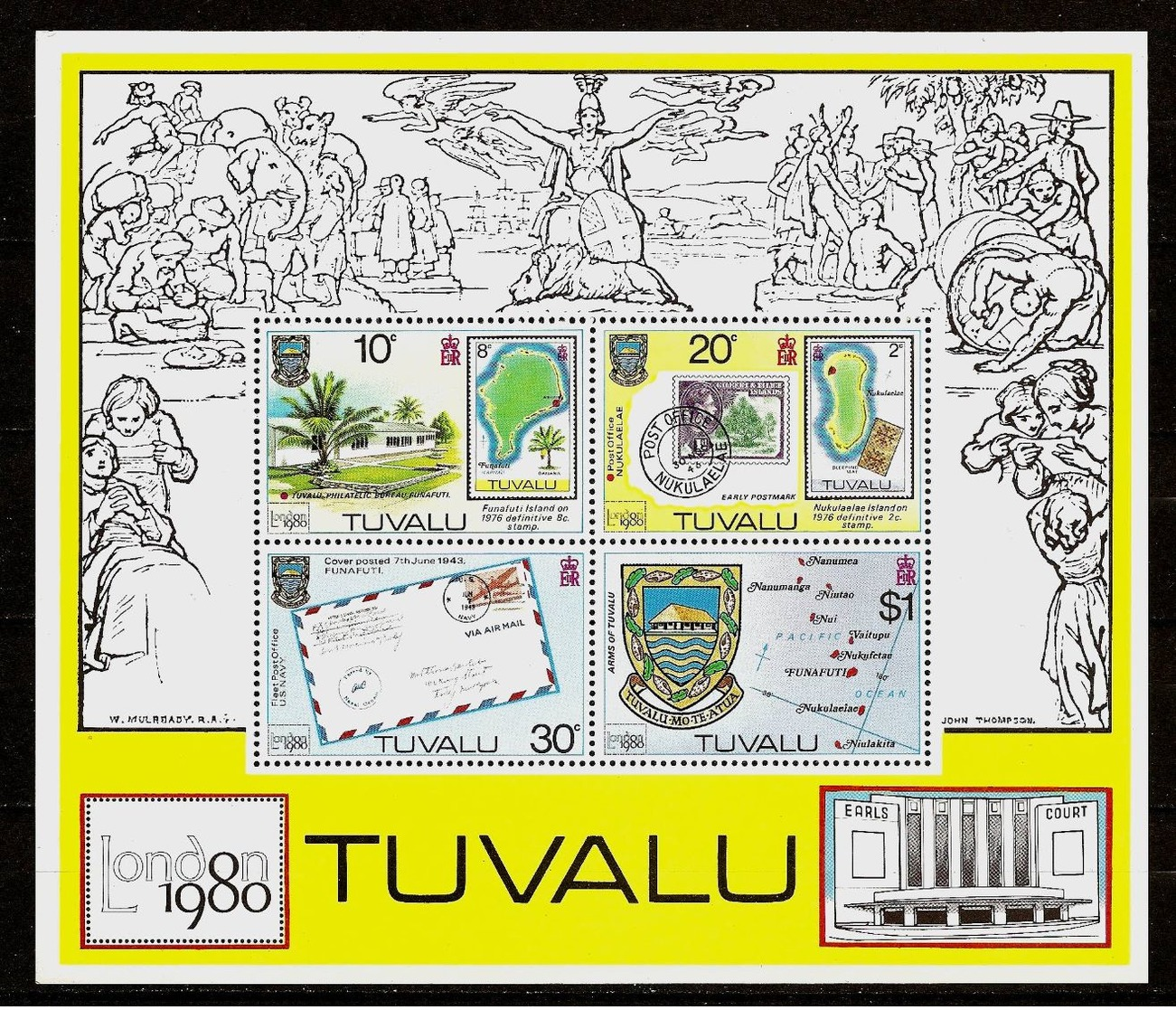 TUVALU 1980 - Intern. STAMP EXHIB LONDON '80 - RARE! Bloc 4 Mi 120-123 MNH ** Cv€2,50 V903 - Tuvalu