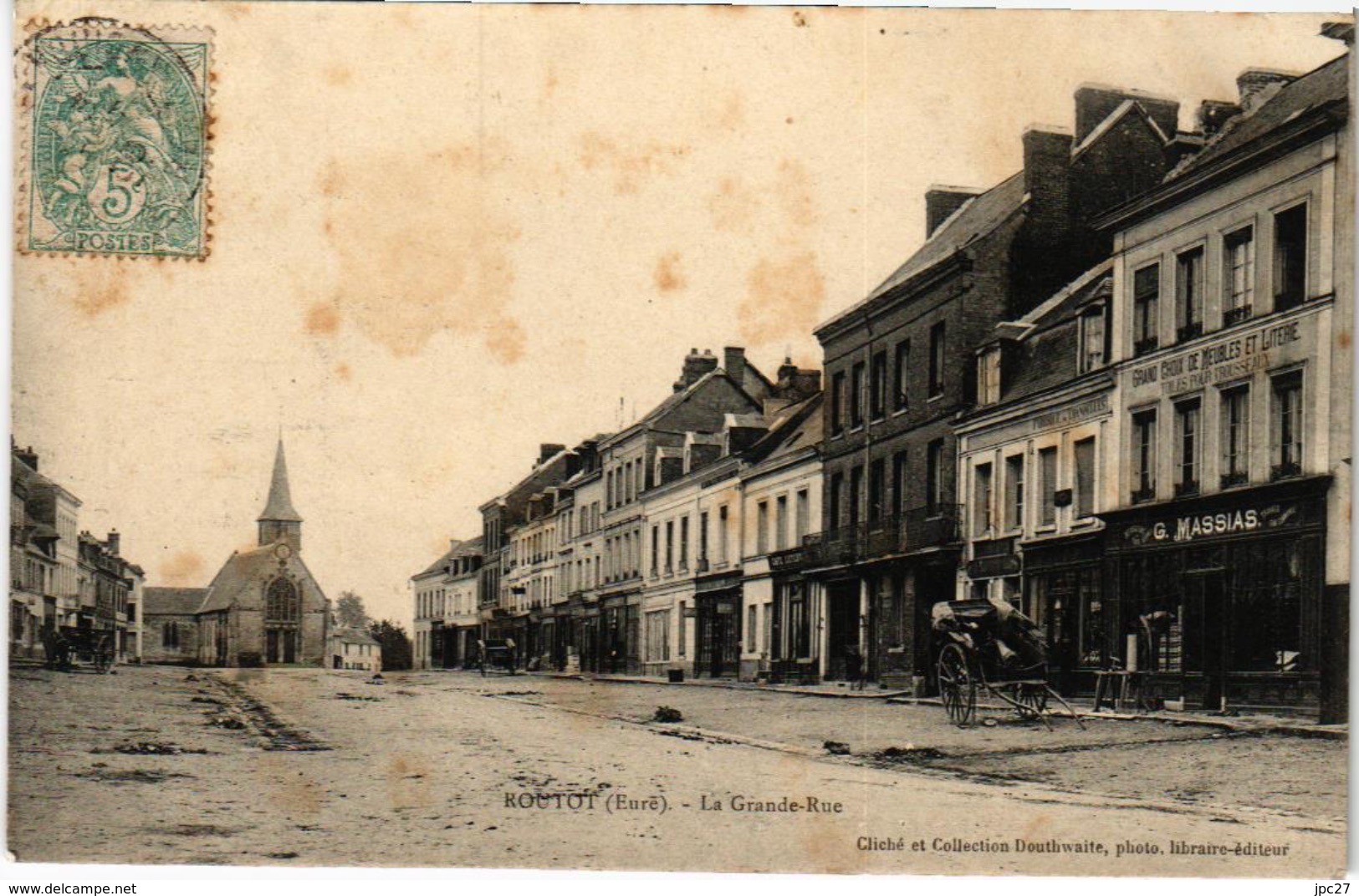 27 CPA ROUTOT La Grande Rue Magasin Grand Choix De Meubles Et Literie - Routot