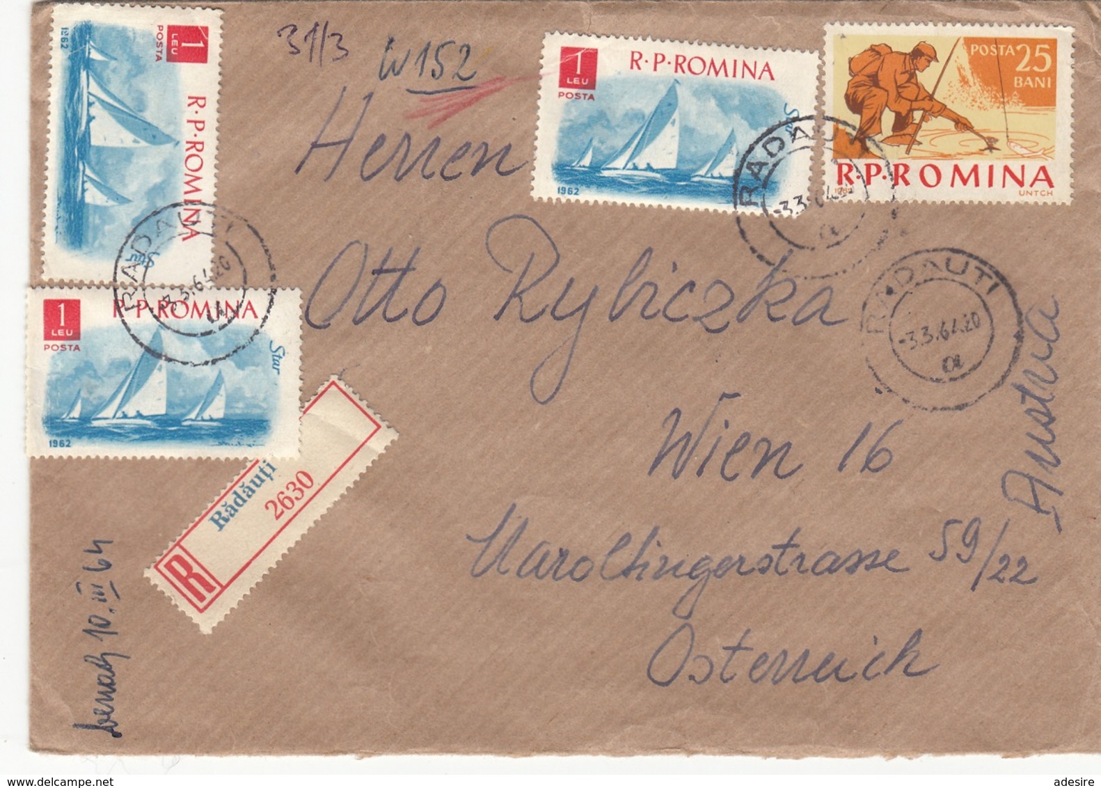 ROMINA 1964 - RECO-Brief Mit Inhalt, 4 Fach Frankiert, Gel.v.Radauti > Wien - Briefe U. Dokumente