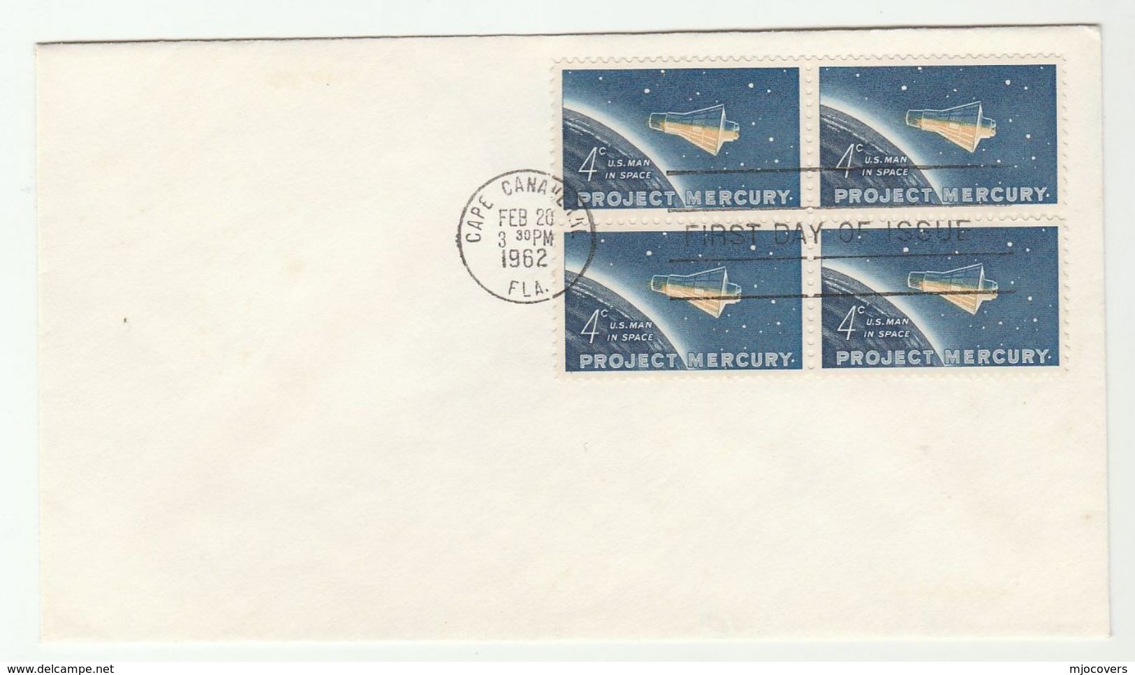 1962 Cape Canaveral USA FDC Block Of 4x PROJECT MERCURY SPACE Stamps Cover - North  America