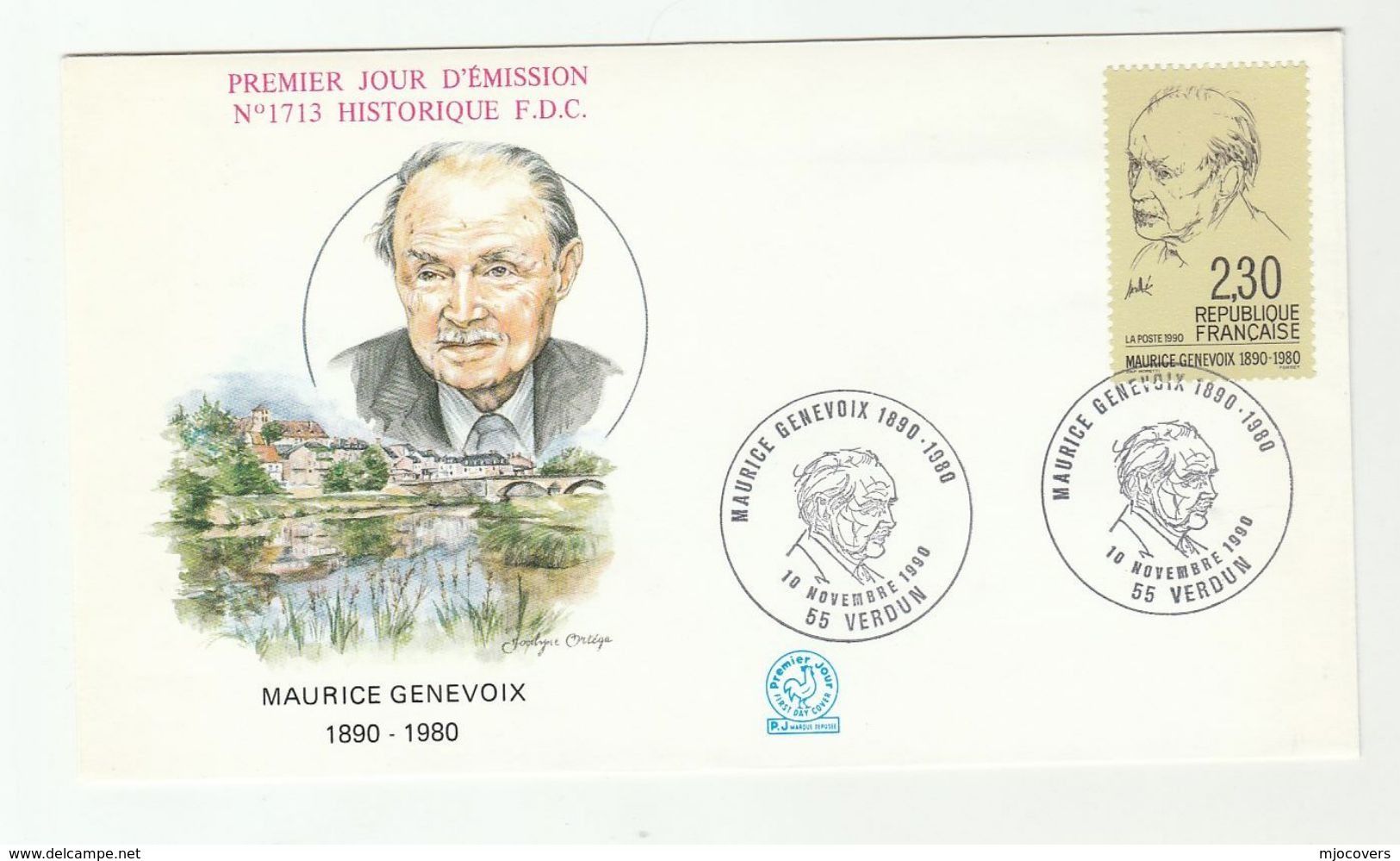 1980 Verdun FRANCE FDC Maurice GENEVOIX Author SPECIAL Pmk Cover Stamps Literature - 1980-1989