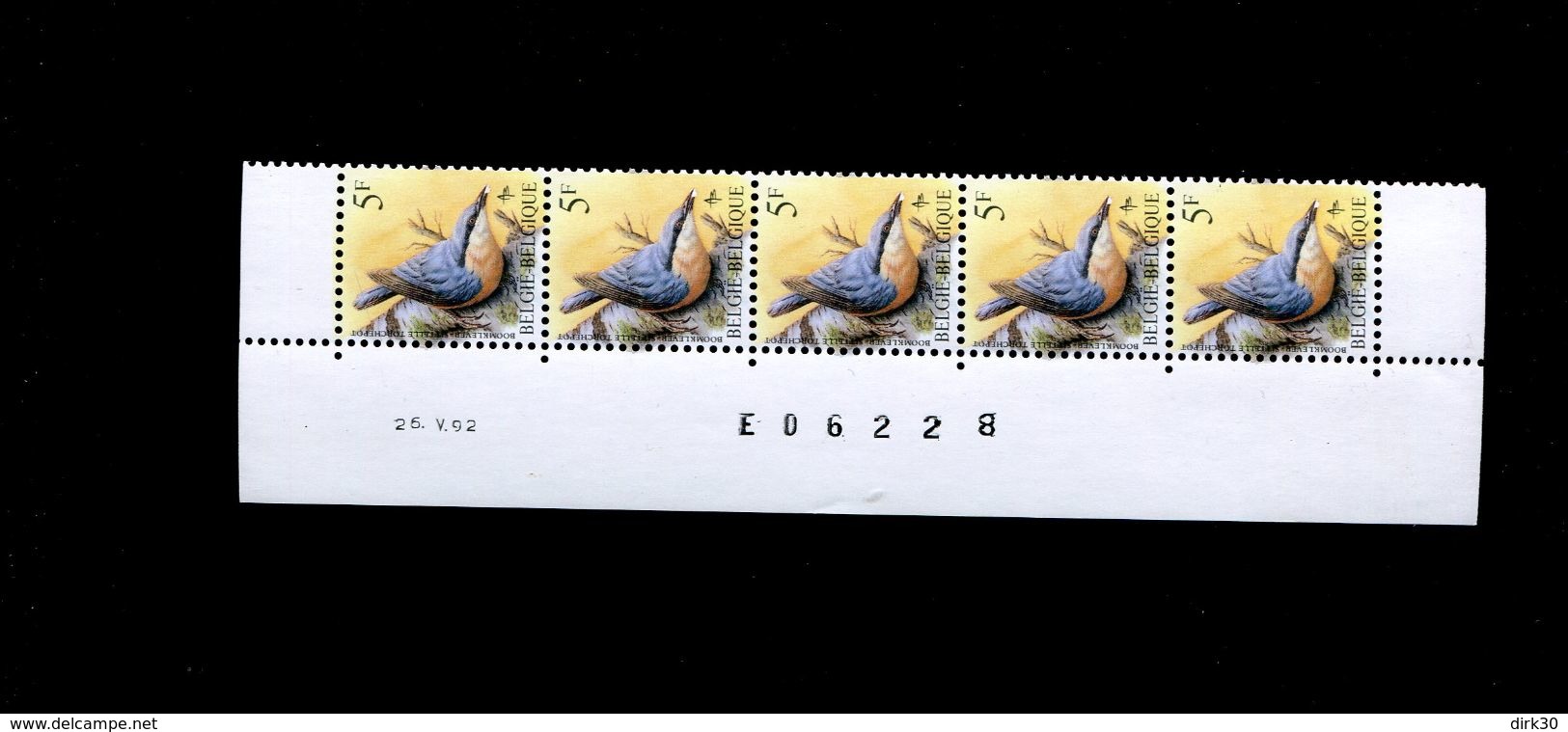 Belgie 2294 Buzin Vogels Birds 5Fr Datumstrook Bande Datée Paar 26/5/1992 - 1985-.. Oiseaux (Buzin)