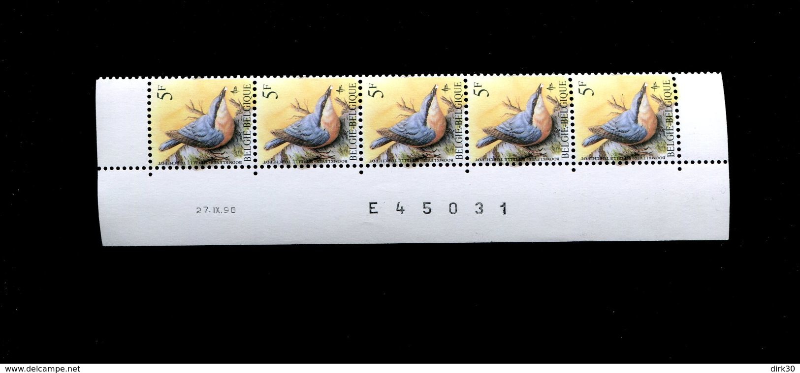 Belgie 2294 Buzin Vogels Birds 5Fr Datumstrook Bande Datée Onpaar 27/9/1990 RR - 1985-.. Oiseaux (Buzin)