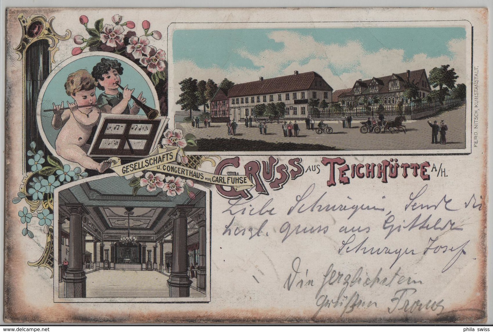 Gruss Aus Teichhütte - Gesellschafts Und Concerthaus Von Cark Fuhse - Lithographie Litho - Bad Grund