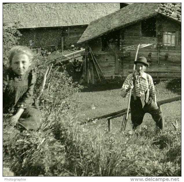 Suisse Grindewald Enfants Panorama Ancienne Photo Stereo Stereoscope ASC 1900 - Stereoscopic