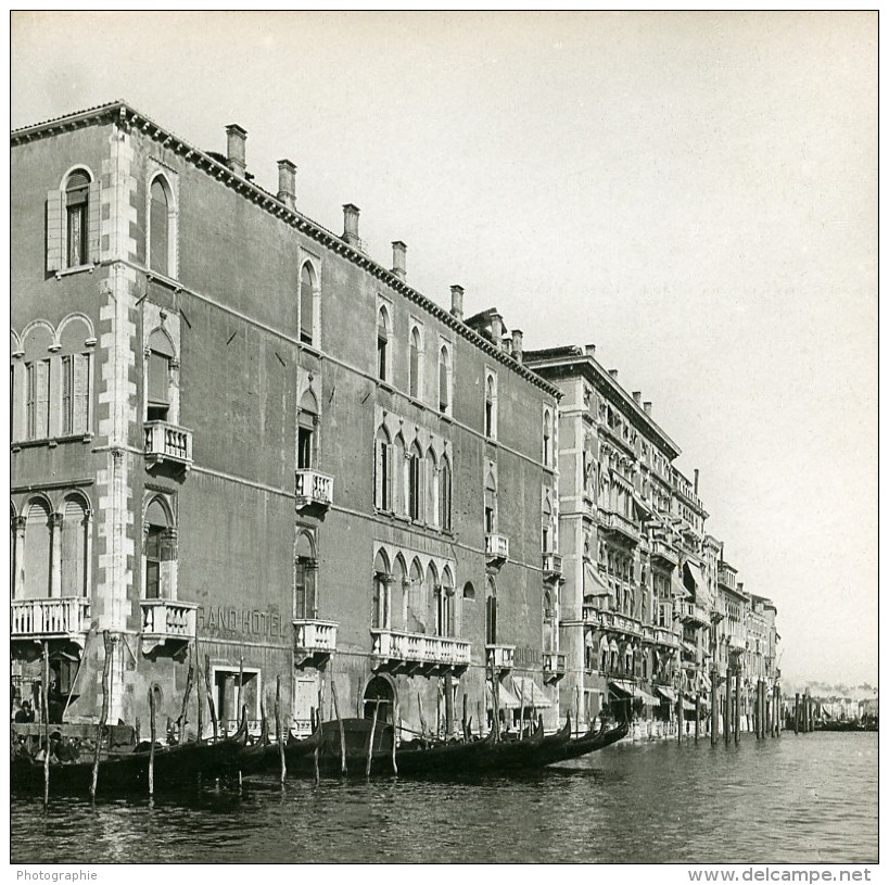 Italie Venise Perspective Du Palais &amp; Entrée Du Grand Canal Ancienne Stereo SIP Photo 1900 - Stereoscopic