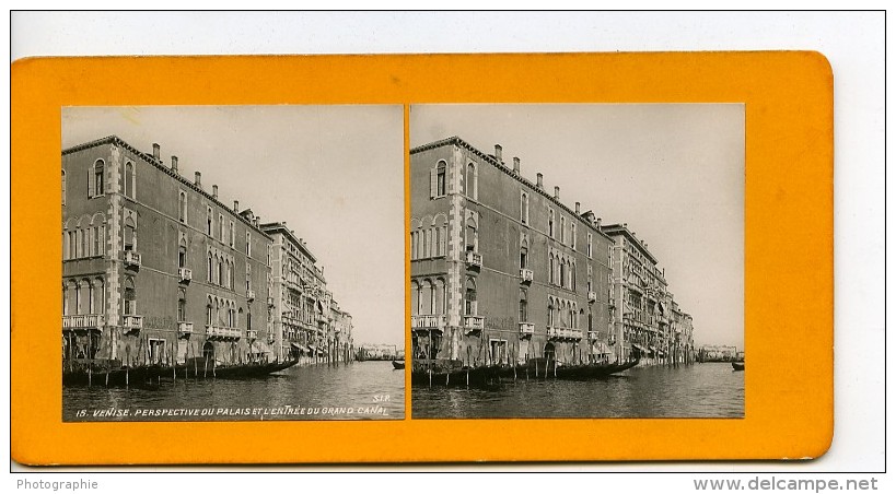 Italie Venise Perspective Du Palais &amp; Entrée Du Grand Canal Ancienne Stereo SIP Photo 1900 - Stereoscopic