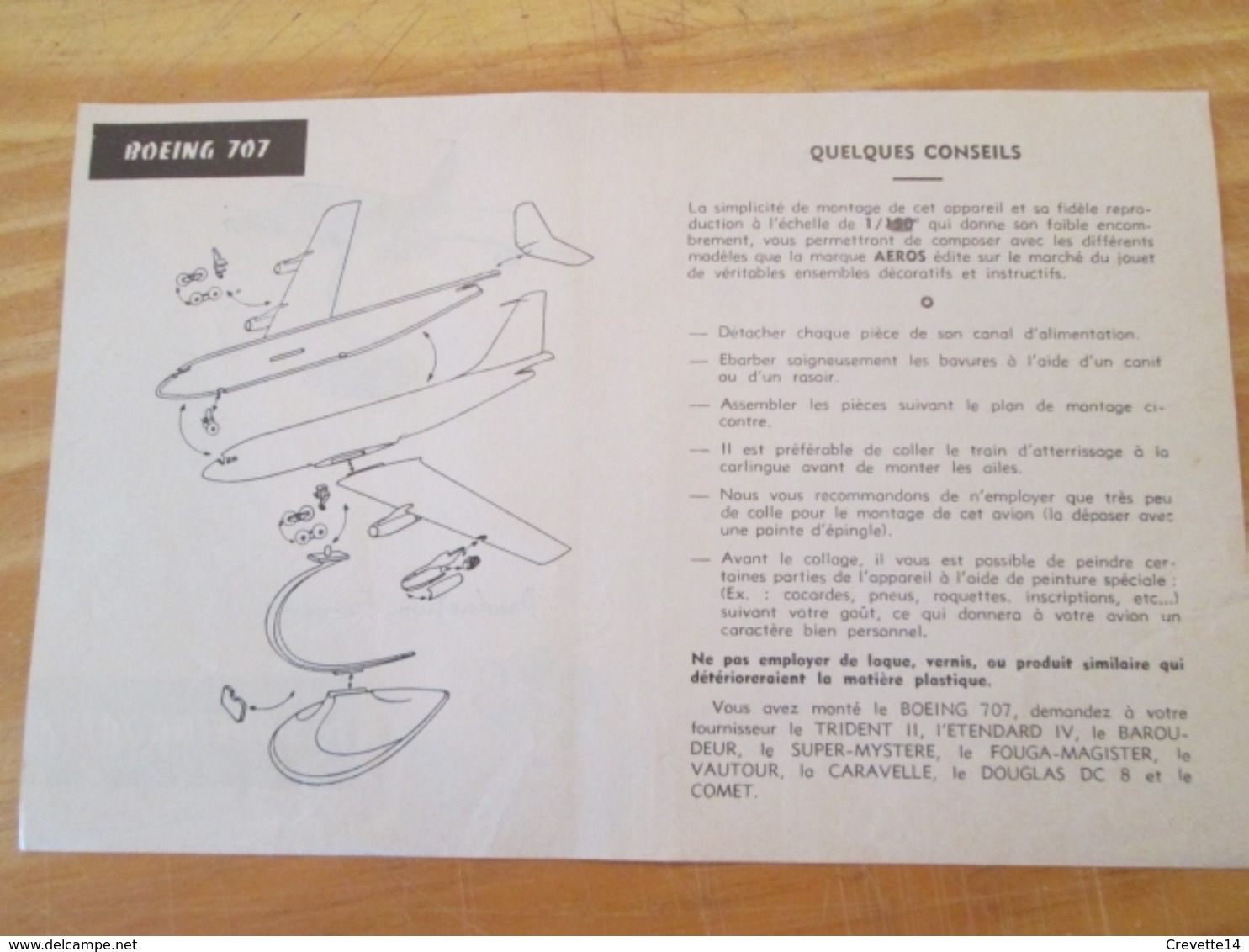 Rare : NOTICE DE MONTAGE Années 60 Pour Maquette Plastique AEROS : BOEING 707 - Vliegtuigen