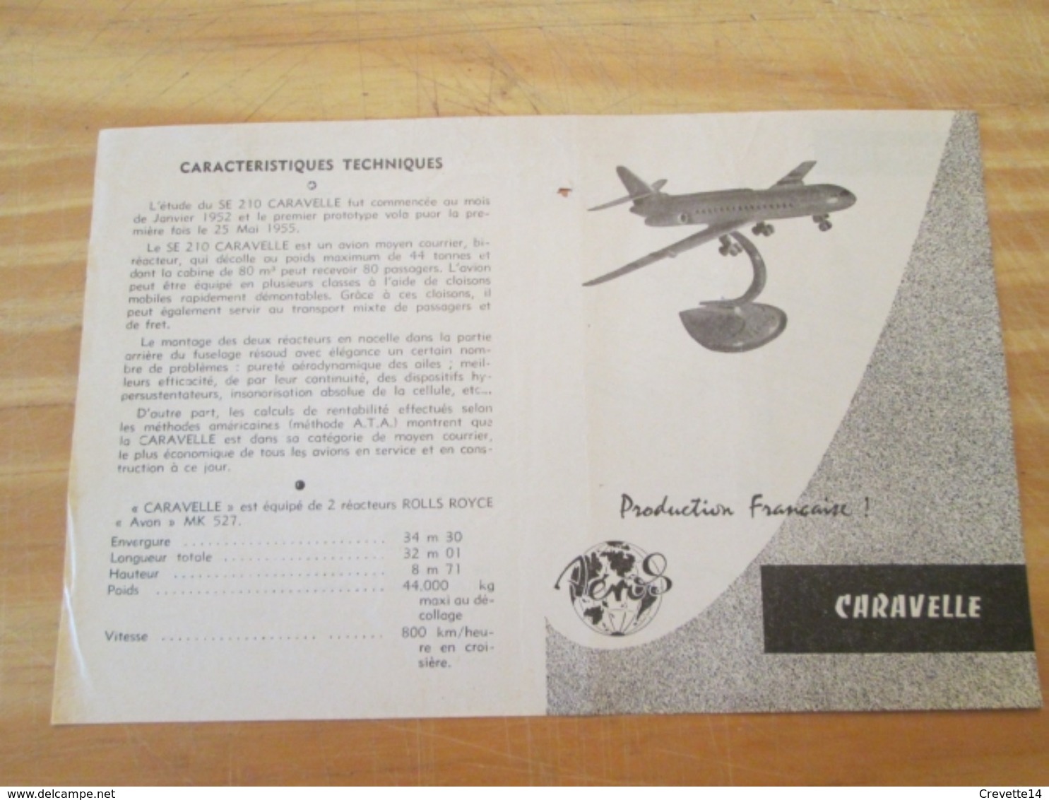 Rare : NOTICE DE MONTAGE Années 60 Pour Maquette Plastique AEROS : CARAVELLE - Vliegtuigen