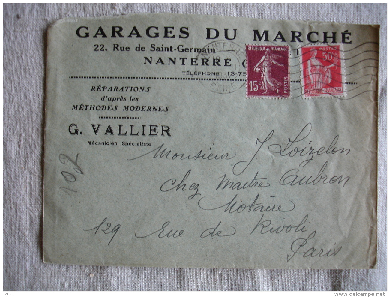 Nanterre Garage Du Marche Vallier Enveloppe Commerciale - 1900 – 1949